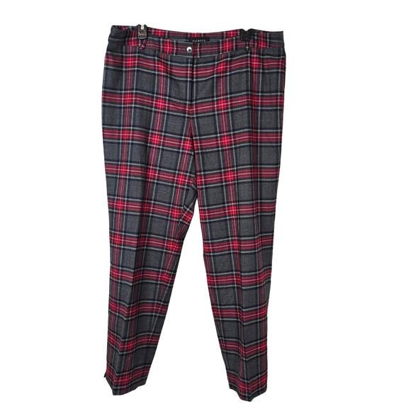 Talbots Pants Women's 16 Red Gray Wool Blend Tartan Plaid Festive Preppy Career - Picture 1 of 7
